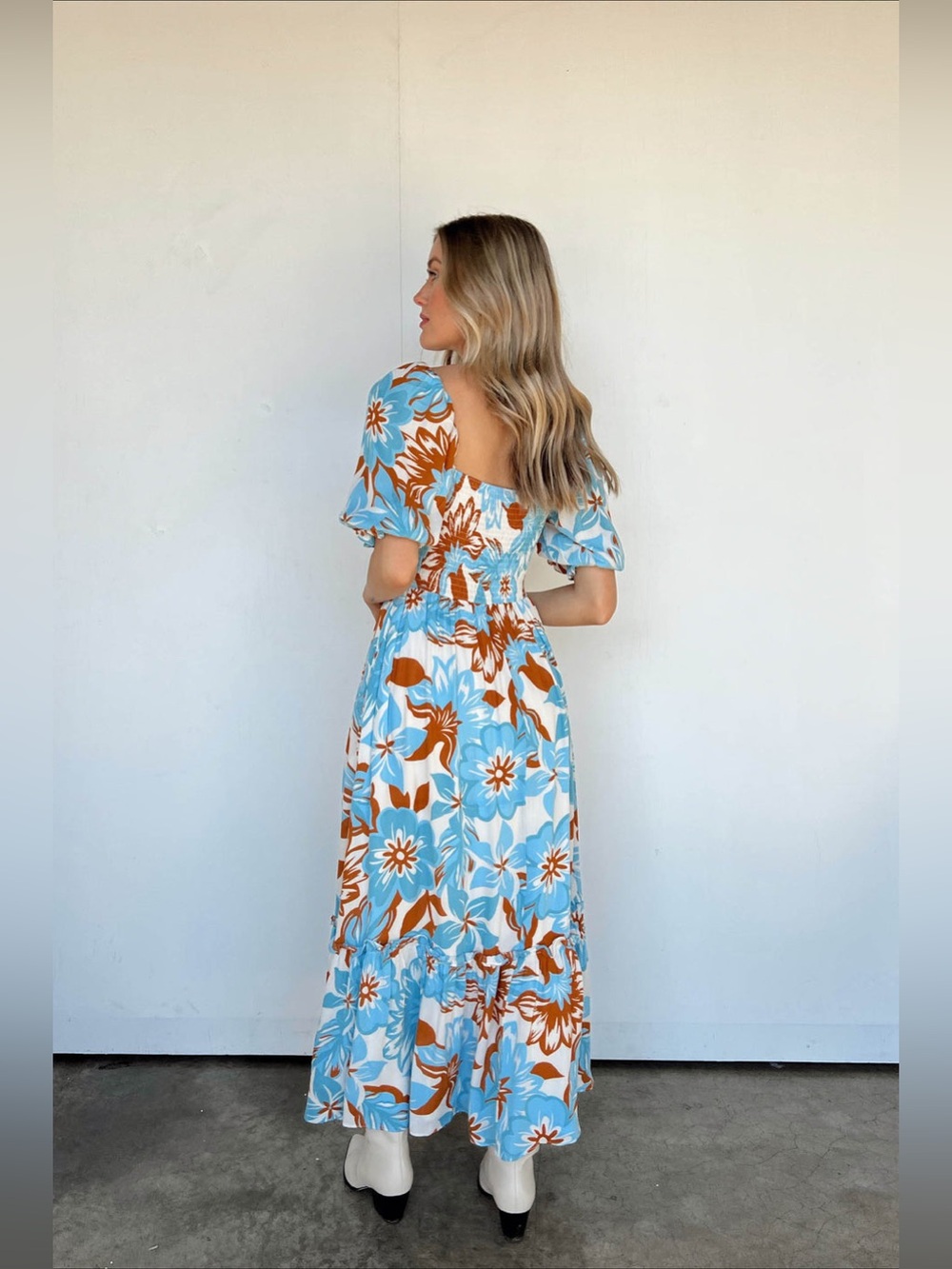 Vestique Hawaiian Escape Maxi Dress Blue Burnt Orange S - Picture 2 of 13